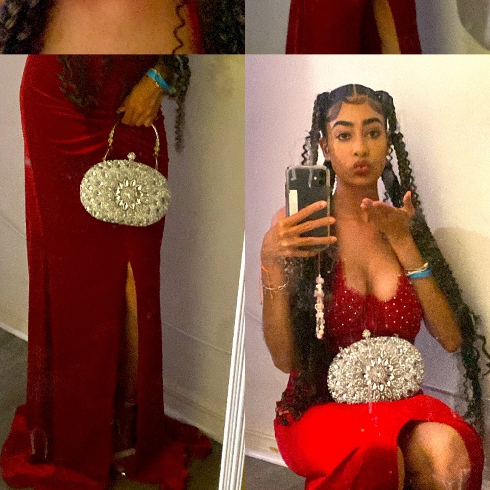 Red Velvet dress for prom(ended up not going). It was size 2, got taken in .